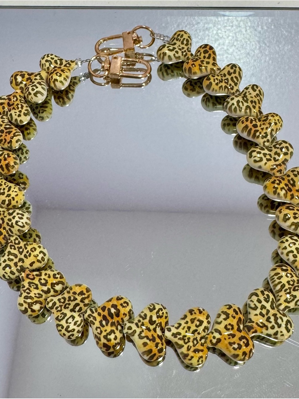 New Yellow Leopard Print Heart Bag Chain 16 inches